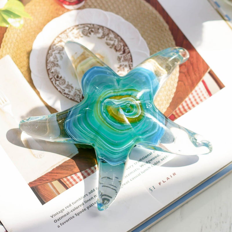 QFkris 5" Glass Star Fish, Crystal Handmade Glass Blown Table Decor, Starfish Figurine, Collectible Ornament,Clear and Green Valentines Day Gift for Women - Image 5